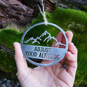 Adjust your Altitude Round Mountain Metal Ornament