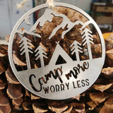 Camp More Worry Less Metal Steel Round Ornament