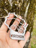 Wisconsin State Mountain Bike Ornament made from Raw Steel