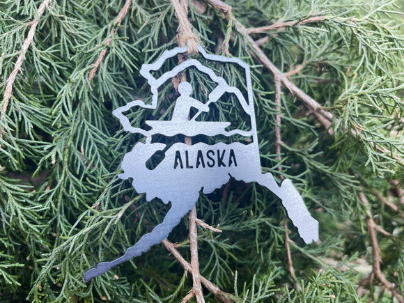Alaska State Kayaker Raw Steel metal Ornament 