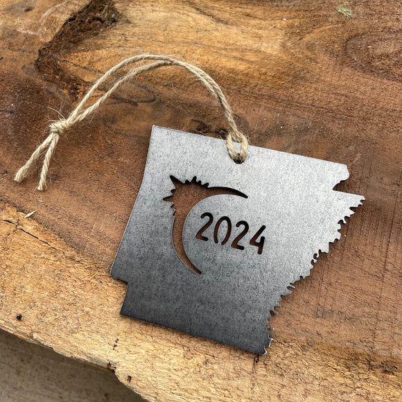 Arkansas Eclipse Totality 2024 Commemorative Metal Ornament Made from Raw Steel Anniversary Gift Rustic Cabin Christmas