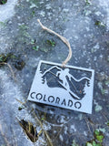 Colorado State Ski Ornament made from Raw Steel