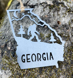 PICK YOUR State Bigfoot Yeti Sasquatch Scene Metal Ornament made from Raw Steel