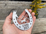 Horse Shoe Mountain Scene Customizable Heirloom Ornament Made from Raw Steel Barn Gift Pet Loss