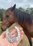 Horse Shoe Mountain Scene Customizable Heirloom Ornament Made from Raw Steel Barn Gift Pet Loss