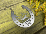 Horse Shoe Mountain Scene Customizable Heirloom Ornament Made from Raw Steel Barn Gift Pet Loss