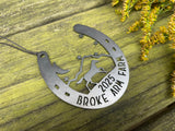 Horse Shoe Mountain Scene Customizable Heirloom Ornament Made from Raw Steel Barn Gift Pet Loss