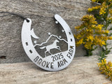 Horse Shoe Mountain Scene Customizable Heirloom Ornament Made from Raw Steel Barn Gift Pet Loss