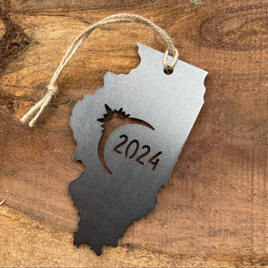 Illinois Eclipse Totality 2024 Commemorative Metal Ornament Made from Raw Steel Anniversary Gift Rustic Cabin Christmas