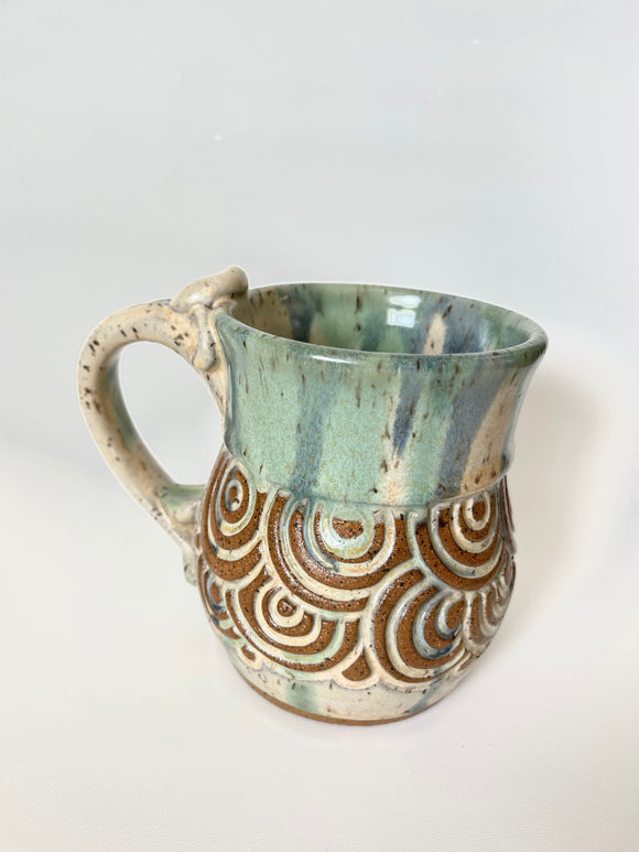 EKS Pottery Carved Mug - Spearmint of Apricot