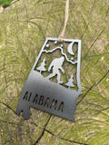 Alabama State Yeti Bigfoot Sasquatch Raw Steel Metal Ornament