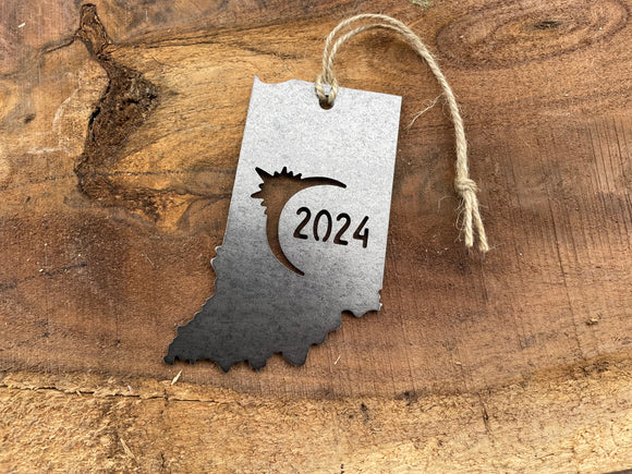 Indiana Eclipse Totality 2024 Commemorative Metal Ornament Made from Raw Steel Anniversary Gift Rustic Cabin Christmas