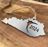 Kentucky Eclipse Totality 2024 Commemorative Metal Ornament Made from Raw Steel Anniversary Gift Rustic Cabin Christmas
