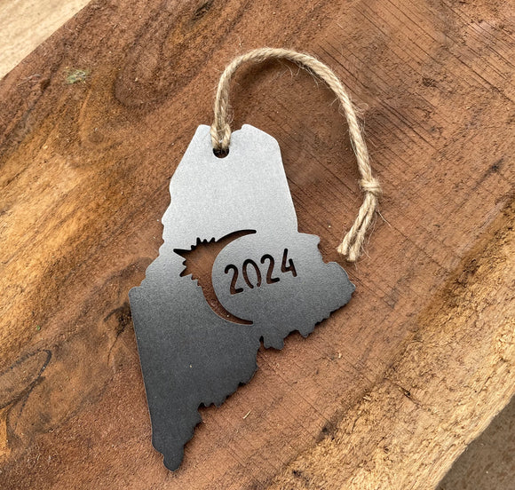 Maine Eclipse Totality 2024 Commemorative Metal Ornament Made from Raw Steel Anniversary Gift Rustic Cabin Christmas