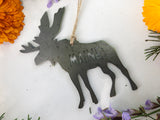 Maine Moose Rustic Raw Steel Ornament