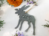 Maine Moose Rustic Raw Steel Ornament