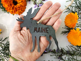 Maine Moose Rustic Raw Steel Ornament