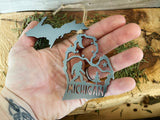 Michigan State Yeti Bigfoot Sasquatch Metal Ornament made from Raw Steel