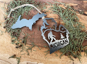 Michigan State Yeti Bigfoot Sasquatch Metal Ornament made from Raw Steel