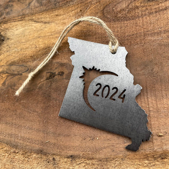 Missouri Eclipse Totality 2024 Commemorative Metal Ornament Made from Raw Steel Anniversary Gift Rustic Cabin Christmas