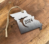 Missouri Eclipse Totality 2024 Commemorative Metal Ornament Made from Raw Steel Anniversary Gift Rustic Cabin Christmas