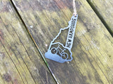 New Hampshire State Mountain Bike Metal Ornament made from Raw Steel