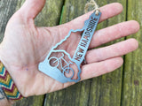 New Hampshire State Mountain Bike Metal Ornament made from Raw Steel