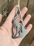 New Hampshire State Ski Metal Ornament made from Rustic Raw Steel