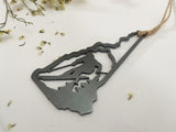 New Hampshire State Ski Metal Ornament made from Rustic Raw Steel