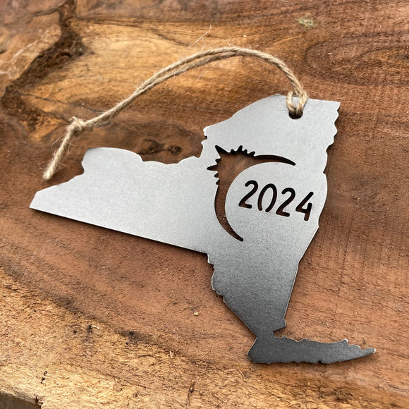 New York Eclipse Totality 2024 Commemorative Metal Ornament Made from Raw Steel Anniversary Gift Rustic Cabin Christmas