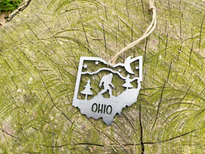 Ohio State Yeti Bigfoot Sasquatch Metal Ornament made from Raw Steel