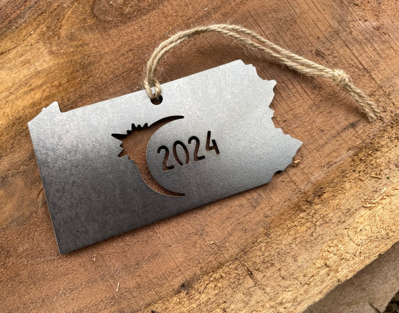 Pennsylvania Eclipse Totality 2024 Commemorative Metal Ornament Made from Raw Steel Anniversary Gift Rustic Cabin Christmas