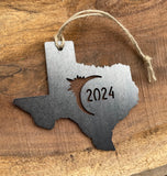 Texas Eclipse Totality 2024 Commemorative Metal Ornament Made from Raw Steel Anniversary Gift Rustic Cabin Christmas