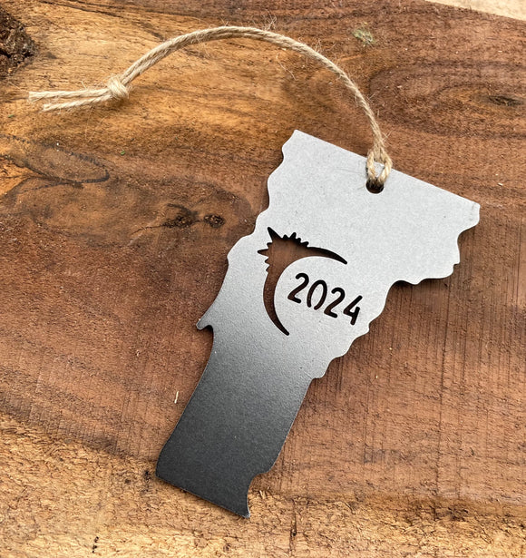 Vermont Eclipse Totality 2024 Commemorative Metal Ornament Made from Raw Steel Anniversary Gift Rustic Cabin Christmas