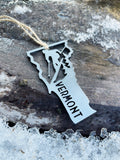 Vermont State Ski Metal Ornament made from Raw Steel