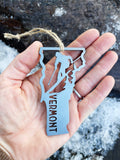 Vermont State Ski Metal Ornament made from Raw Steel