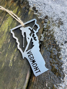 Vermont State Ski Metal Ornament made from Raw Steel