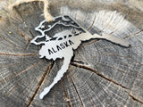 Alaska State Bear Mountain Raw Steel Metal Ornament