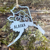 Alaska State Mountain Biking Metal Ornament