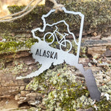 Alaska State Mountain Biking Metal Ornament