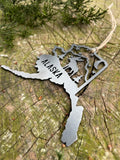 Alaska State Moose Mountain Raw Steel Metal Ornament