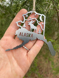 Alaska State Moose Mountain Raw Steel Metal Ornament
