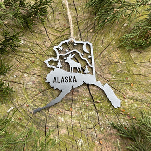 Alaska State Moose Scene Metal Ornament