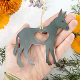 Donkey Metal Steel Ornament with Heart