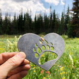 Bear Paw Heart Shaped Metal Steel Ornament