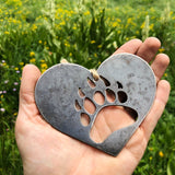 Bear Paw Heart Shaped Metal Steel Ornament