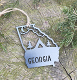 PICK YOUR State TENT Camping Mountain Scene Metal Ornament made from Raw Steel