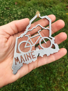 Maine State Mountain Bike Metal Ornament