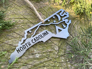 North Carolina State Tent Camping Mountain Scene Raw Steel Ornament
