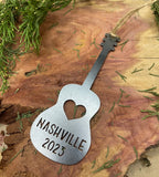 Nashville 2023 Acoustic Guitar Ornament with Heart made from Raw Steel